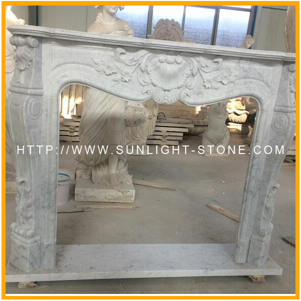 Carrara White marble fireplace mantel