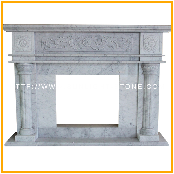 Carrara White Marble Stone Fireplace 