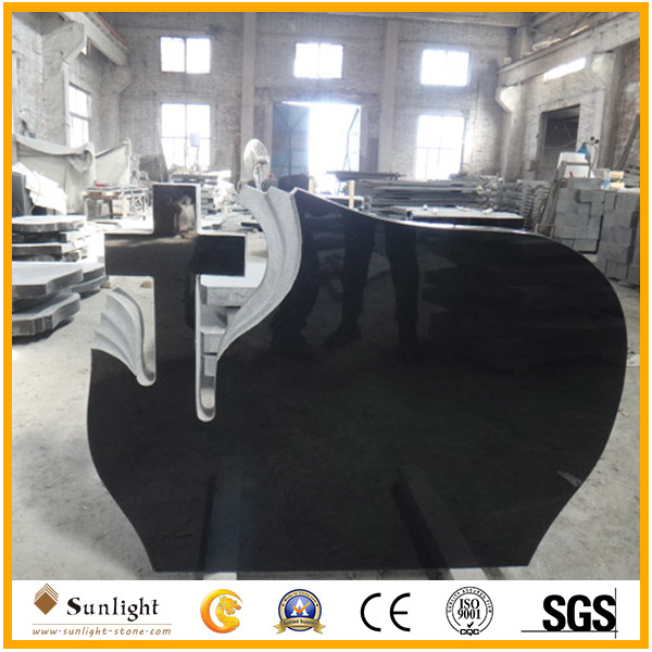 India Black granite tombstone with cr