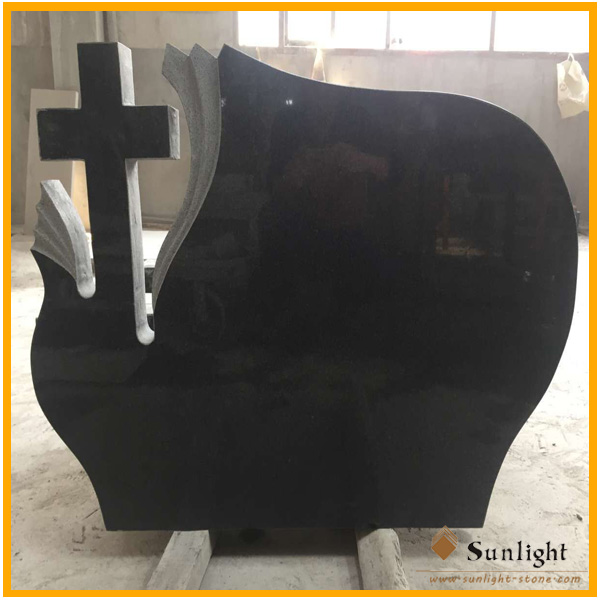 G654 Dark Grey tombstone with cross