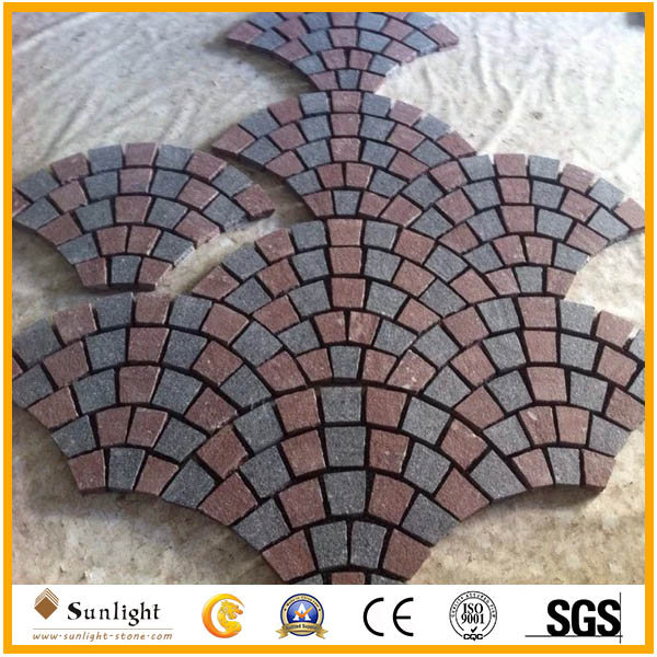 red and drak grey granite with fan sh