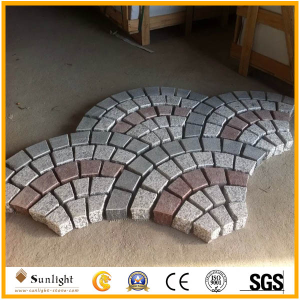 red/white/grey fan shape paving stone