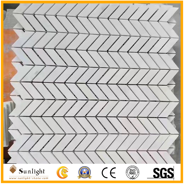 herringbone shape white marble mosaic