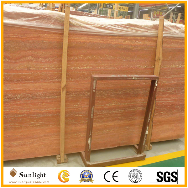 Red travertine slabs