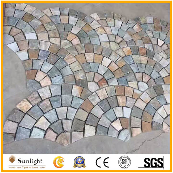 mixed colors slate fan shape cubeston