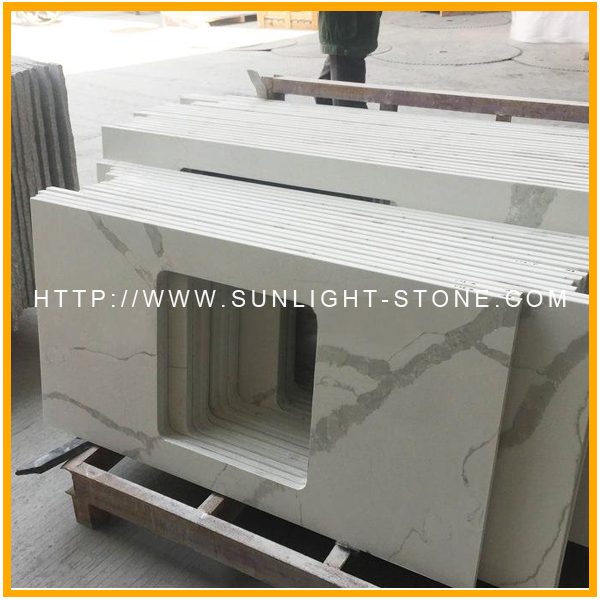 Calacatta white quartz stone kitchen 