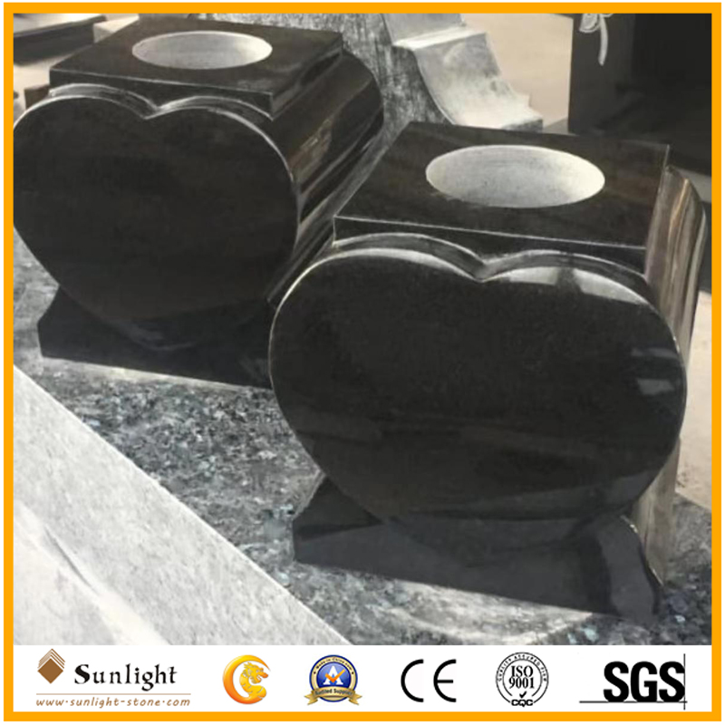 Flower Rose Heart Shape Black Granite